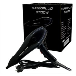 Turbo Plus Profesyonel Saç Kurutma Makinesi, AC Motor, 2500W, 3 Kademeli Isı Ayarı, Soğuk Hava Özelliği, Siyah, Fön Gagası ve Tarak Dahil, Model 3700 